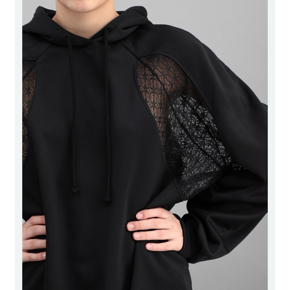Adidas Lace Hoodie Black Bellista Jacket Oversized Pullover Womens Sz Medium